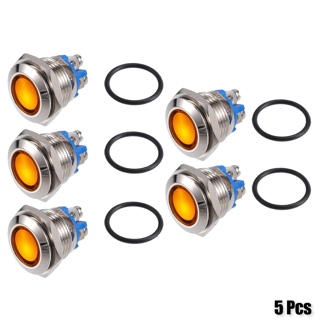 5Pcs 16mm LED Waterproof Pilot Indicator Light for Universal