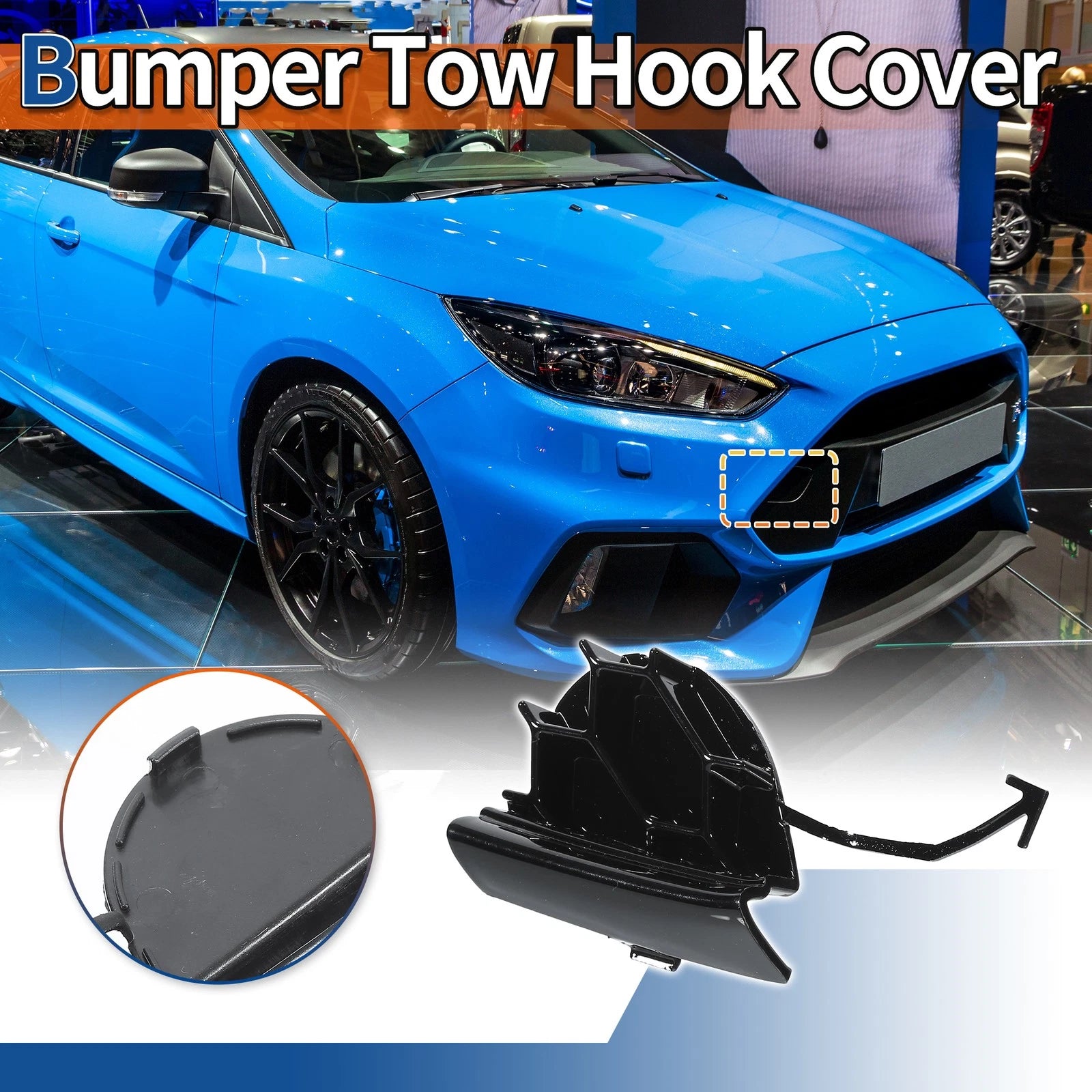 Front Right Tow Hook Cover Replacement for Ford Focus (2014–2018) Gloss Black