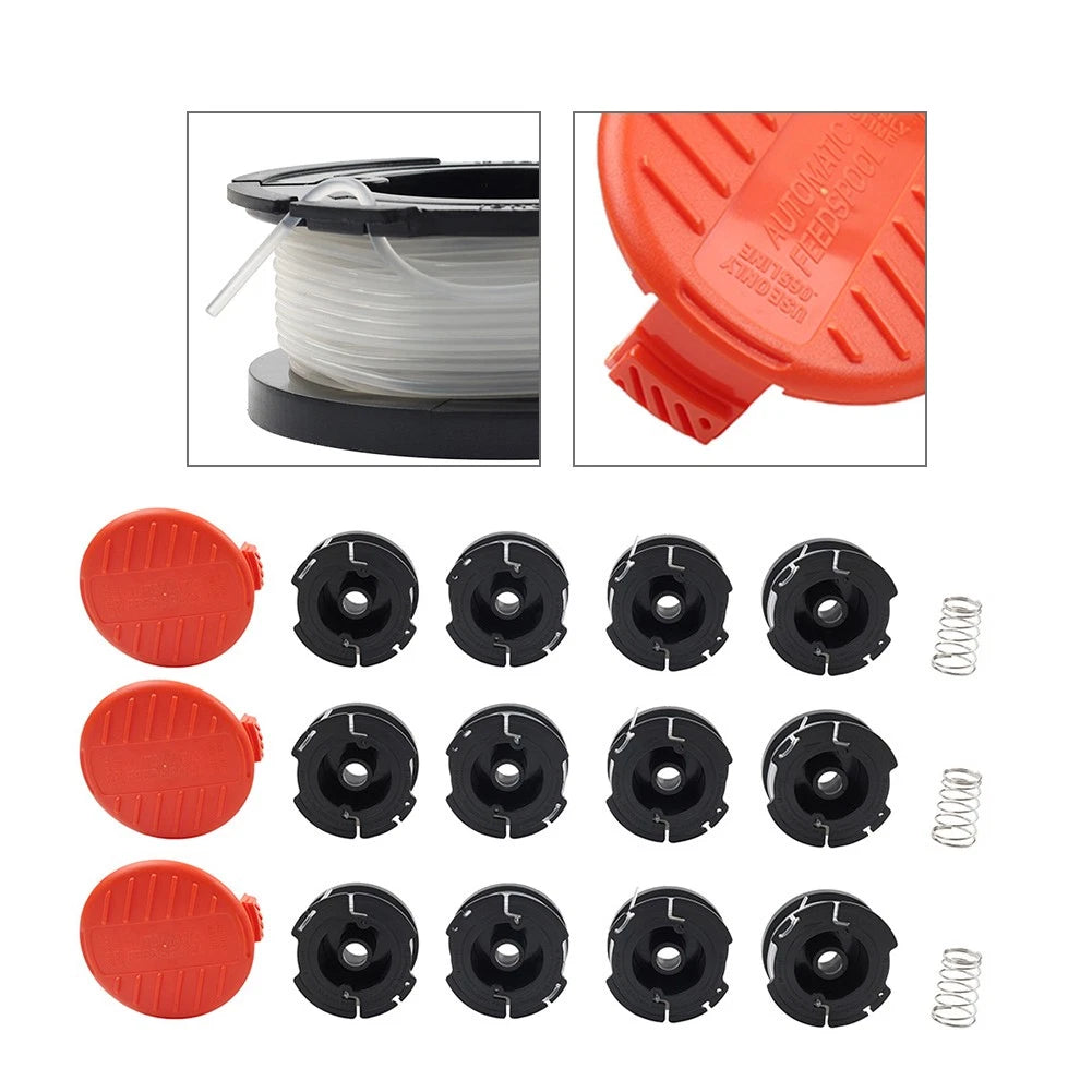 12x Strimmer Line Spool w/ Cap & Spring for Black & Decker Trimmer (AF100, AF-100-3ZP)
