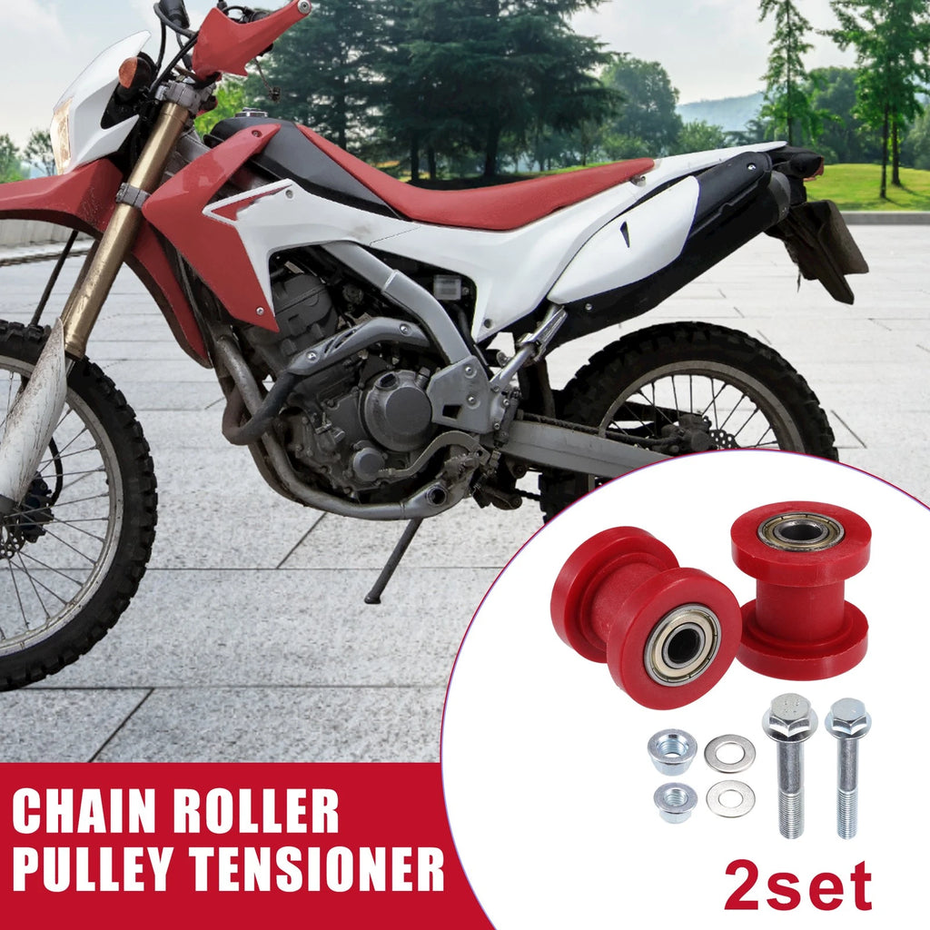 Chain Roller Tensioner Set for 8mm 10mm Motorcycle Mini Bike ATV (Red)