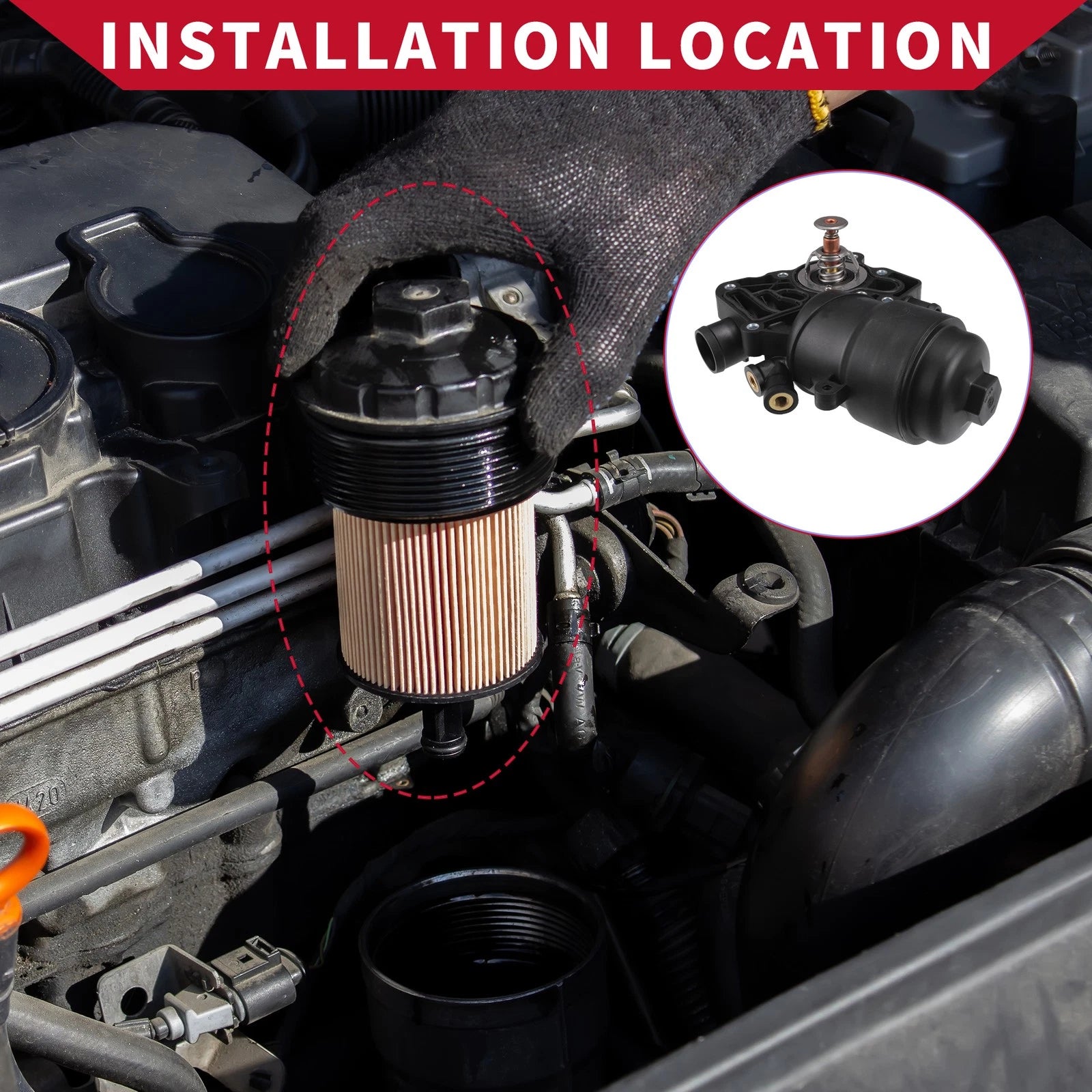 Engine Oil Filter Base Housing Assembly with Seals for Audi A6 A7 (2011–2018)