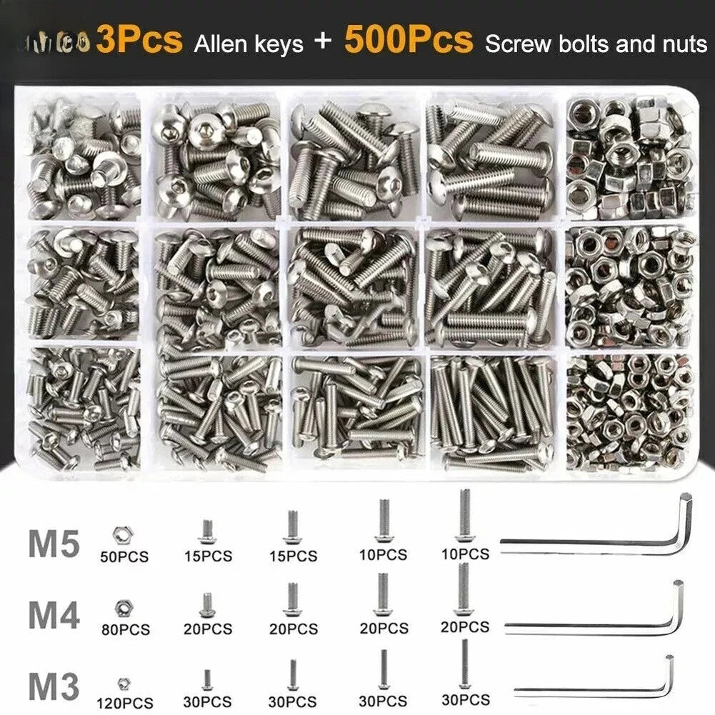Set of 500 Hex Socket Bolts Nuts for M3 M5