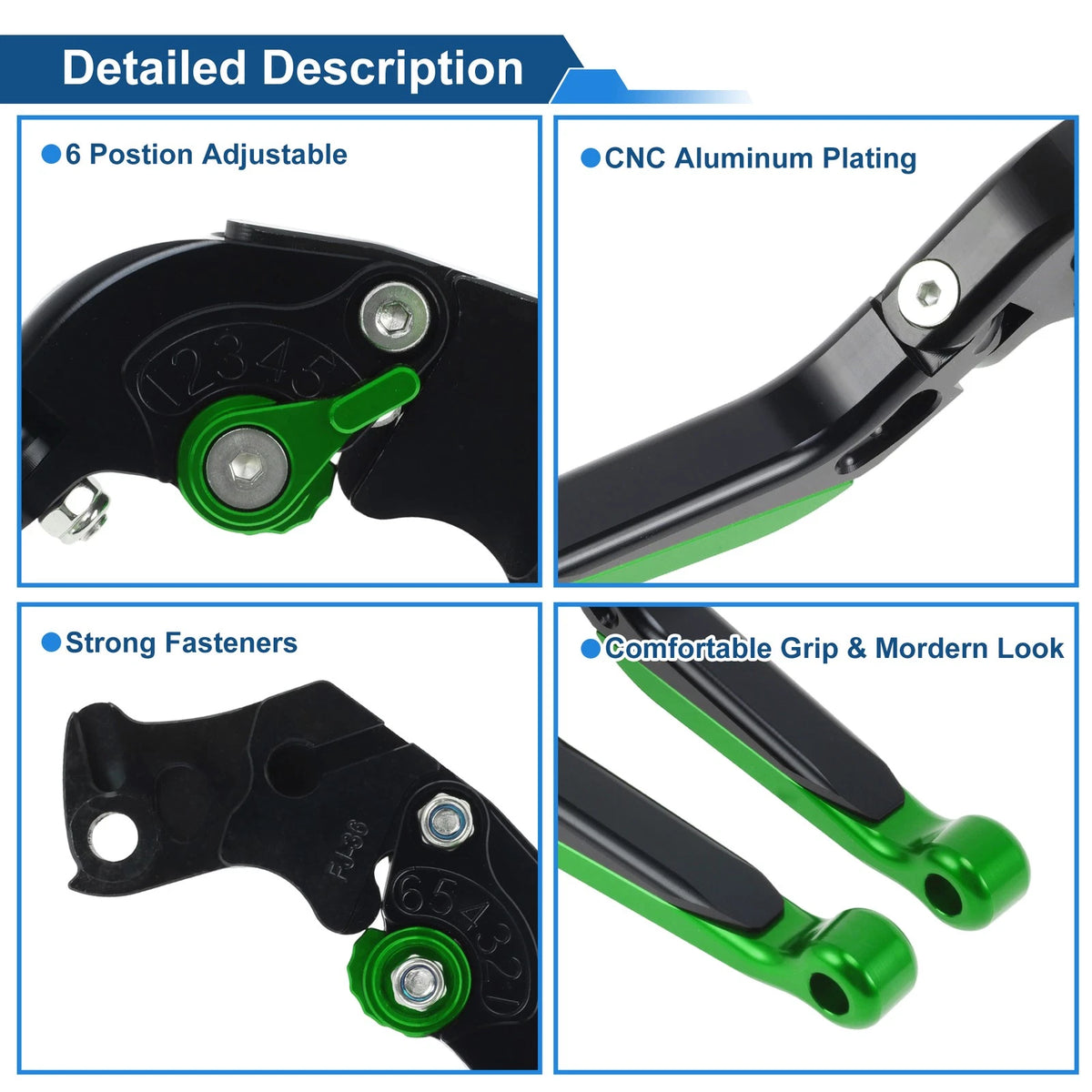 Brake Clutch Levers for KTM 390 Duke (2019–2023) Black Handle Green End 1 Pair