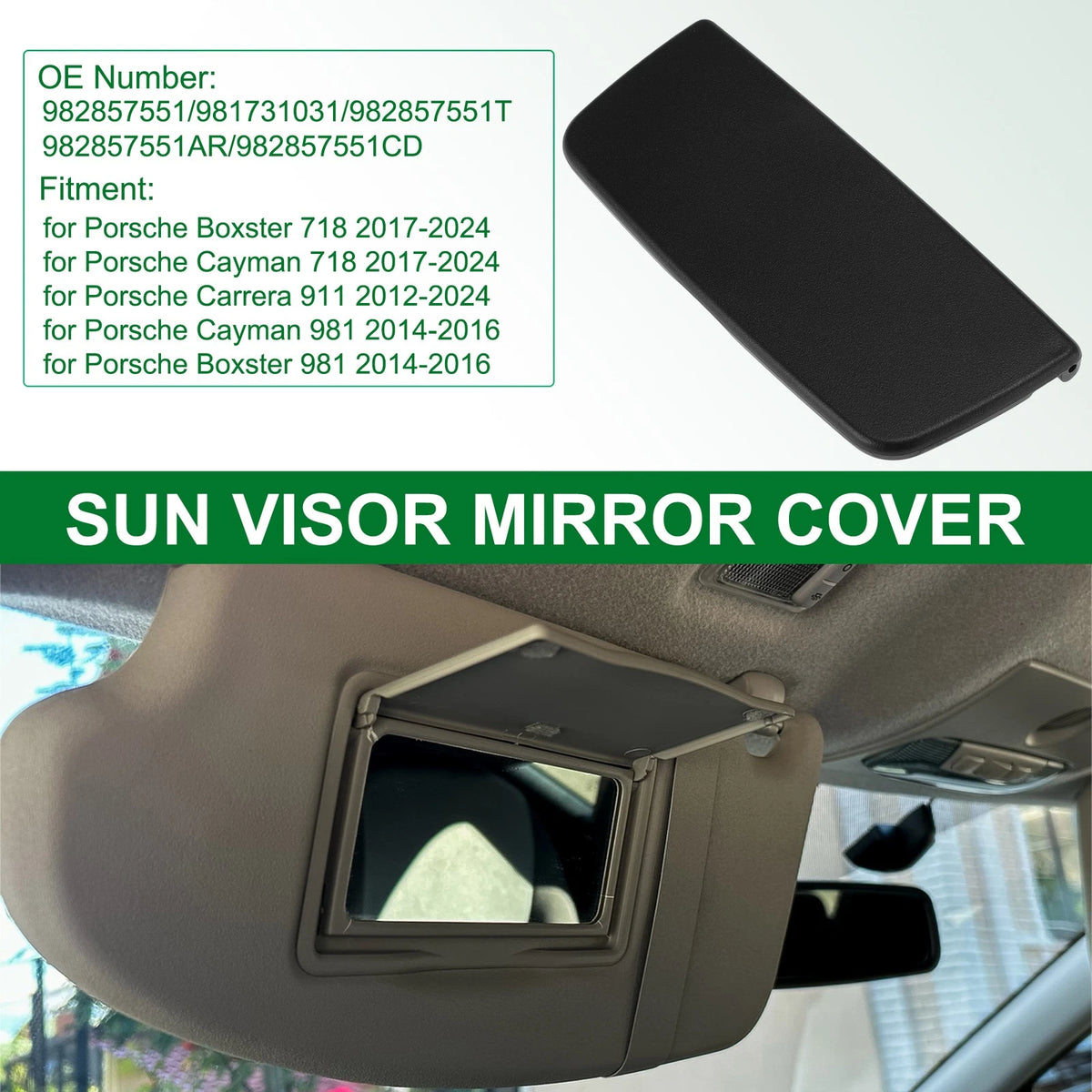 Sun Visor Mirror Cover for Porsche Boxster 718 (2017–2024) No. 982857551 Black