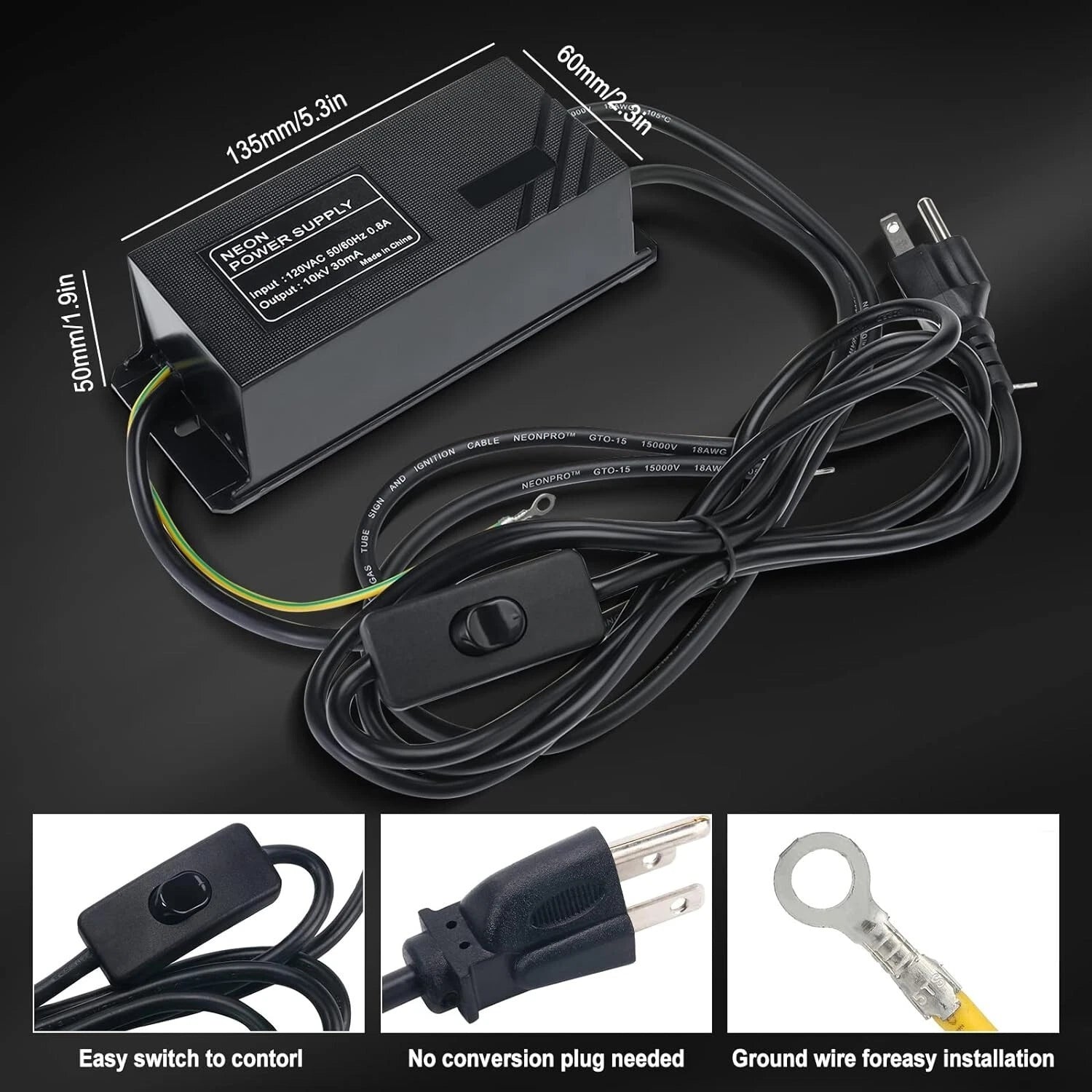 Neon Electronic Transformer Power Supply Rectifier Kit for Neon Signs (120V)