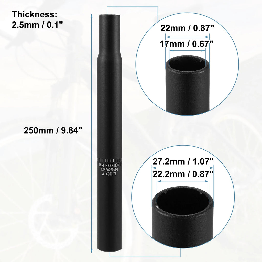 Bicycle Seat Post Aluminum Alloy Replacement for 27.2x250mm Black