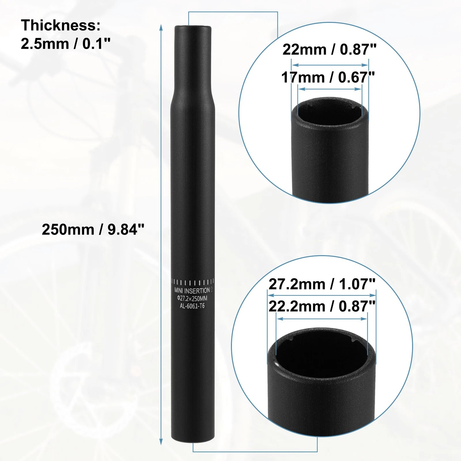 Bicycle Seat Post Aluminum Alloy Replacement for 27.2x250mm Black