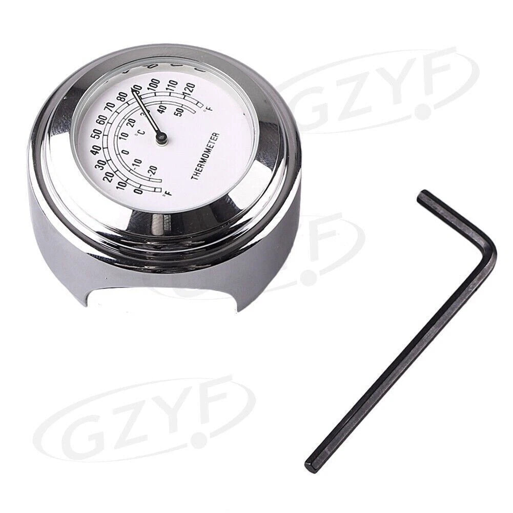 Motor Universal 7/8"-1" Handlebar Temp Engine Thermometer Chrome Mount White