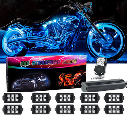 10X Multi-Color RGB Motorcycle Underglow LED Accent Light Kit