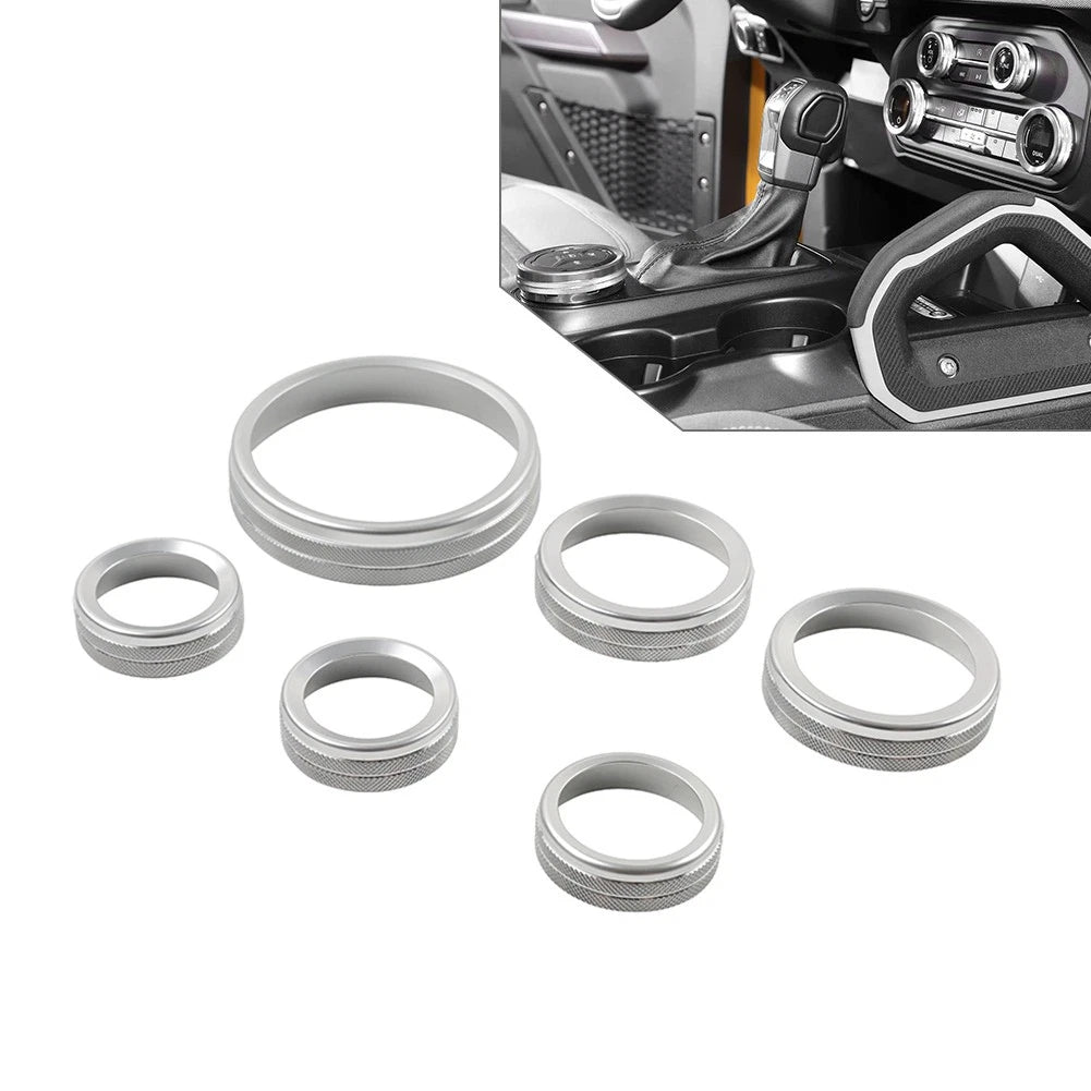 8x Silver AC Stereo Tune Knob Headlight Switch Covers for Ford Bronco (2021–2022)