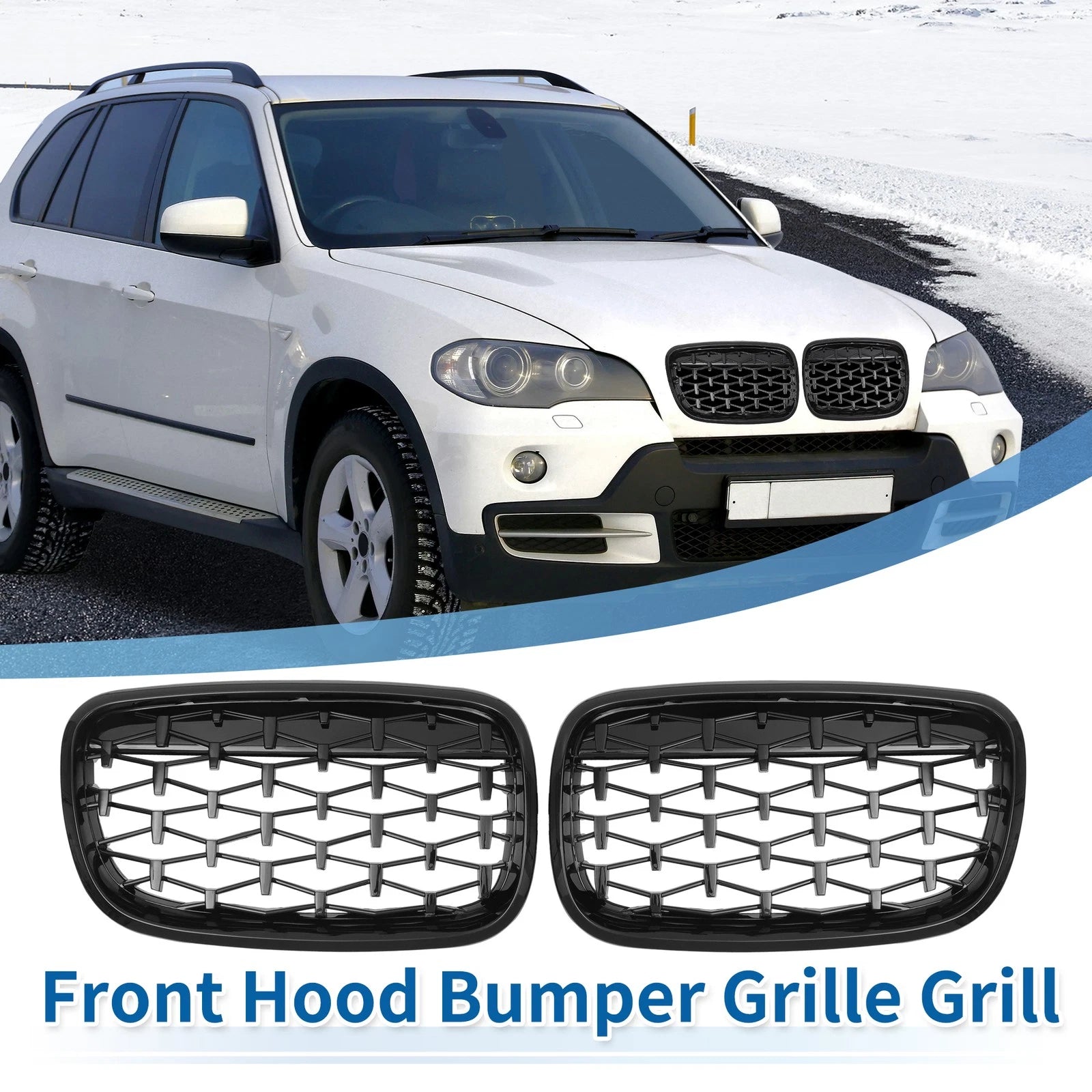 Front Hood Bumper Grille Grill Replacement for BMW X5 X6 (2007–2019) Pair
