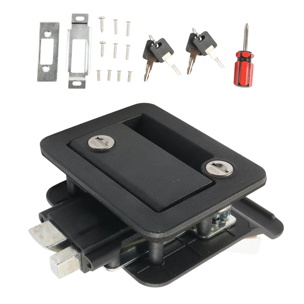 Black RV Entry Lock with Latch Handle & Deadbolt for Standard Trailer Doors