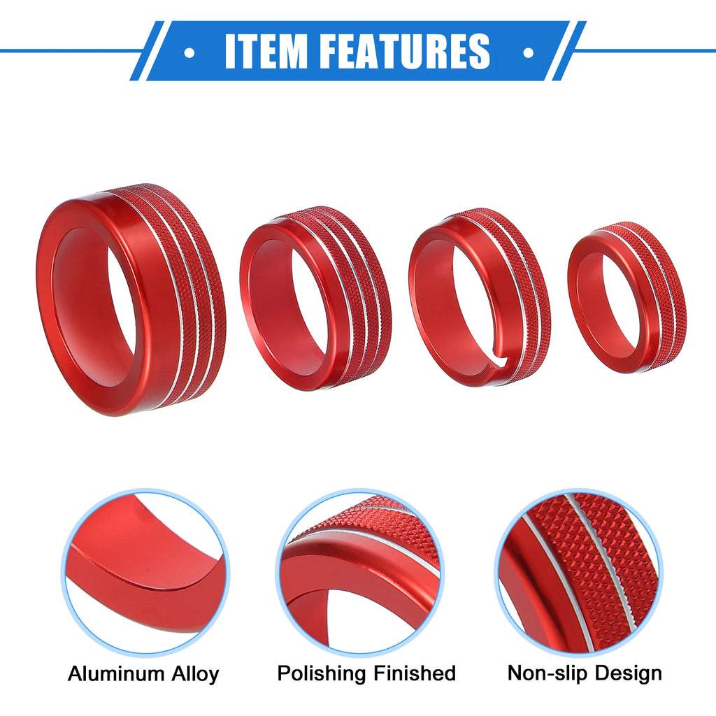 5 Pcs AC Climate Control Knob Ring for Chrysler 300, Dodge Challenger (2005–2023) Red