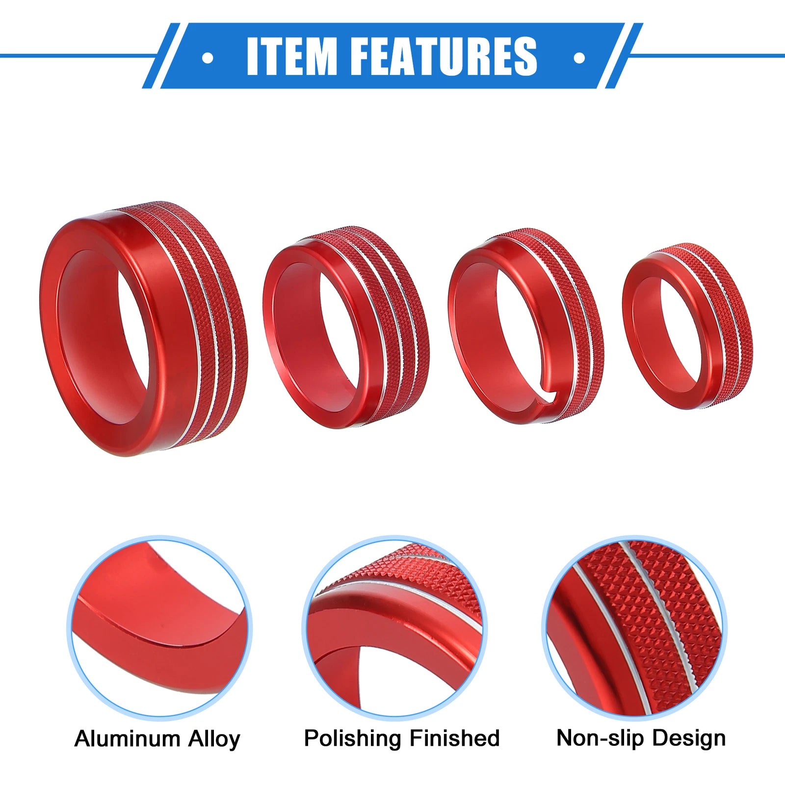 5 Pcs AC Climate Control Knob Ring for Chrysler 300, Dodge Challenger (2005–2023) Red