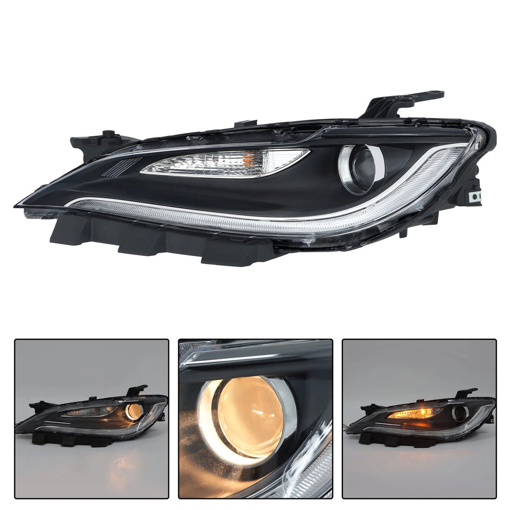 Headlights for Chrysler 200 (2015–2017) Left Chrome Black Trim Halogen LED DRL