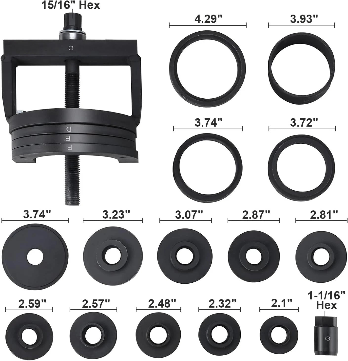 Master Wheel Hub Bearing Remover Installer Tool Kit for C to U Size Vehicles