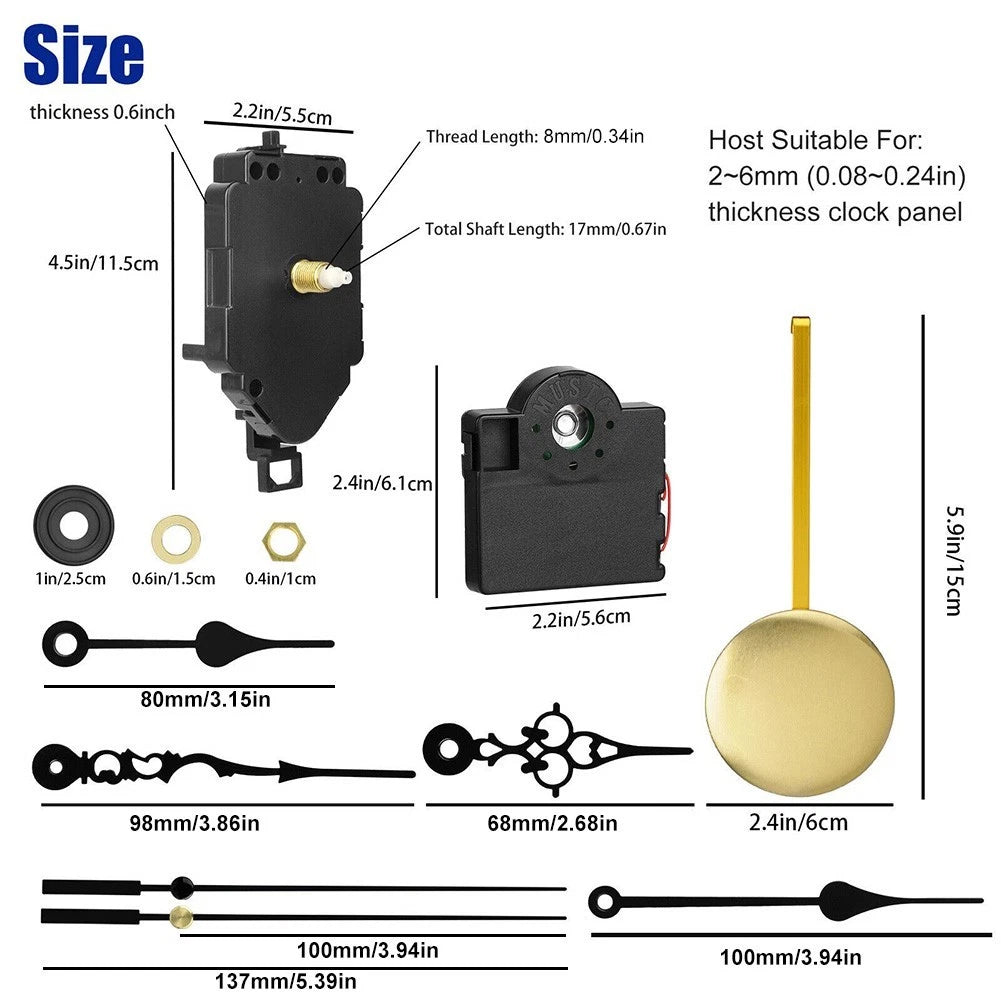 Clock Movement Set with Pendulum and Music Box Repair Tools