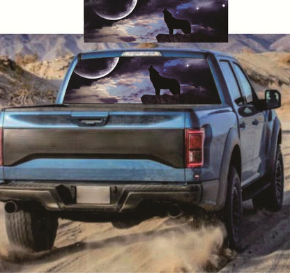 53"×14" Starry Sky & Wolf Rear Window Tint Graphic Decoration Sticker