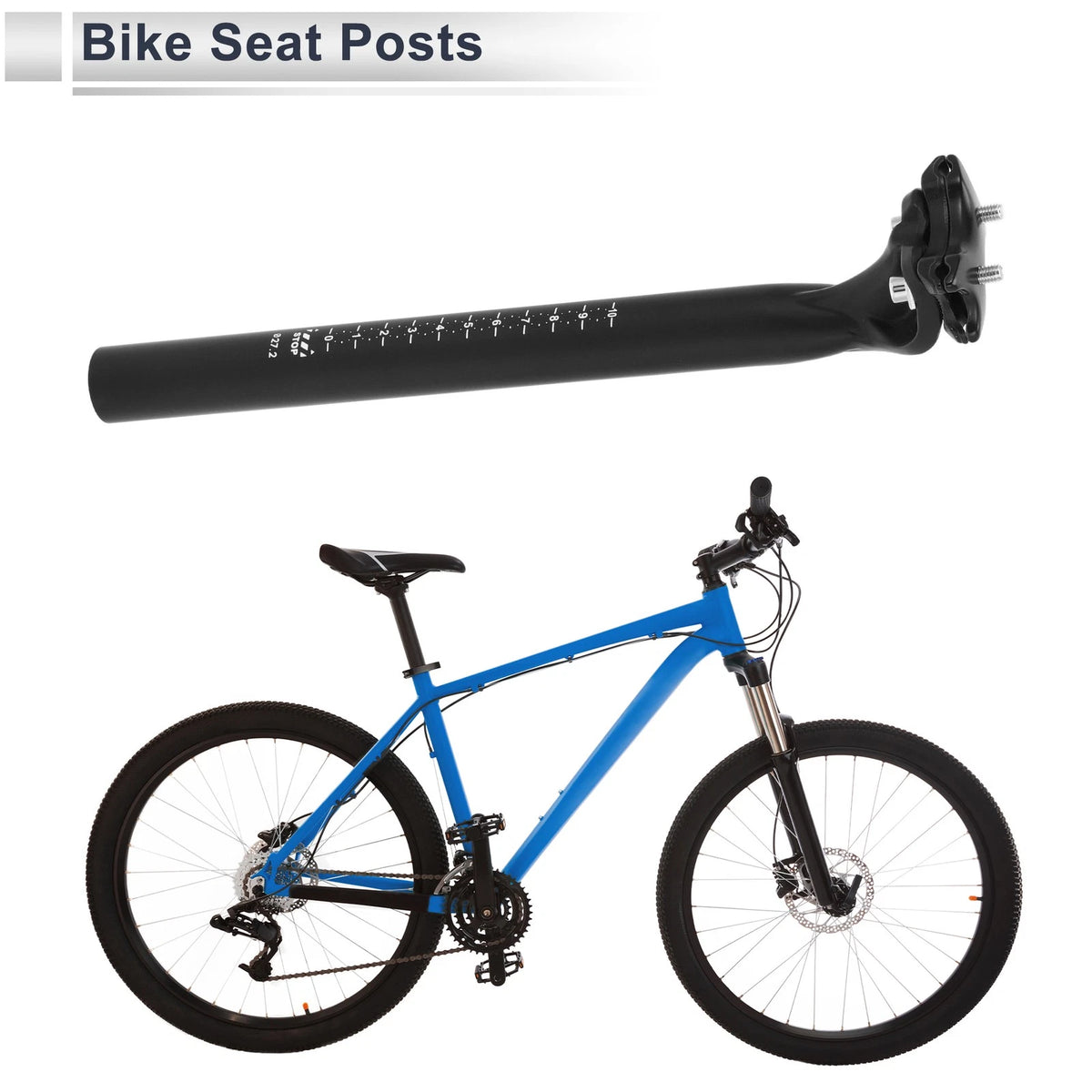 Seatpost Bike Seat Post 27.2x300mm Adjustable with Fixing Clip Carbon Fiber Matte Black
