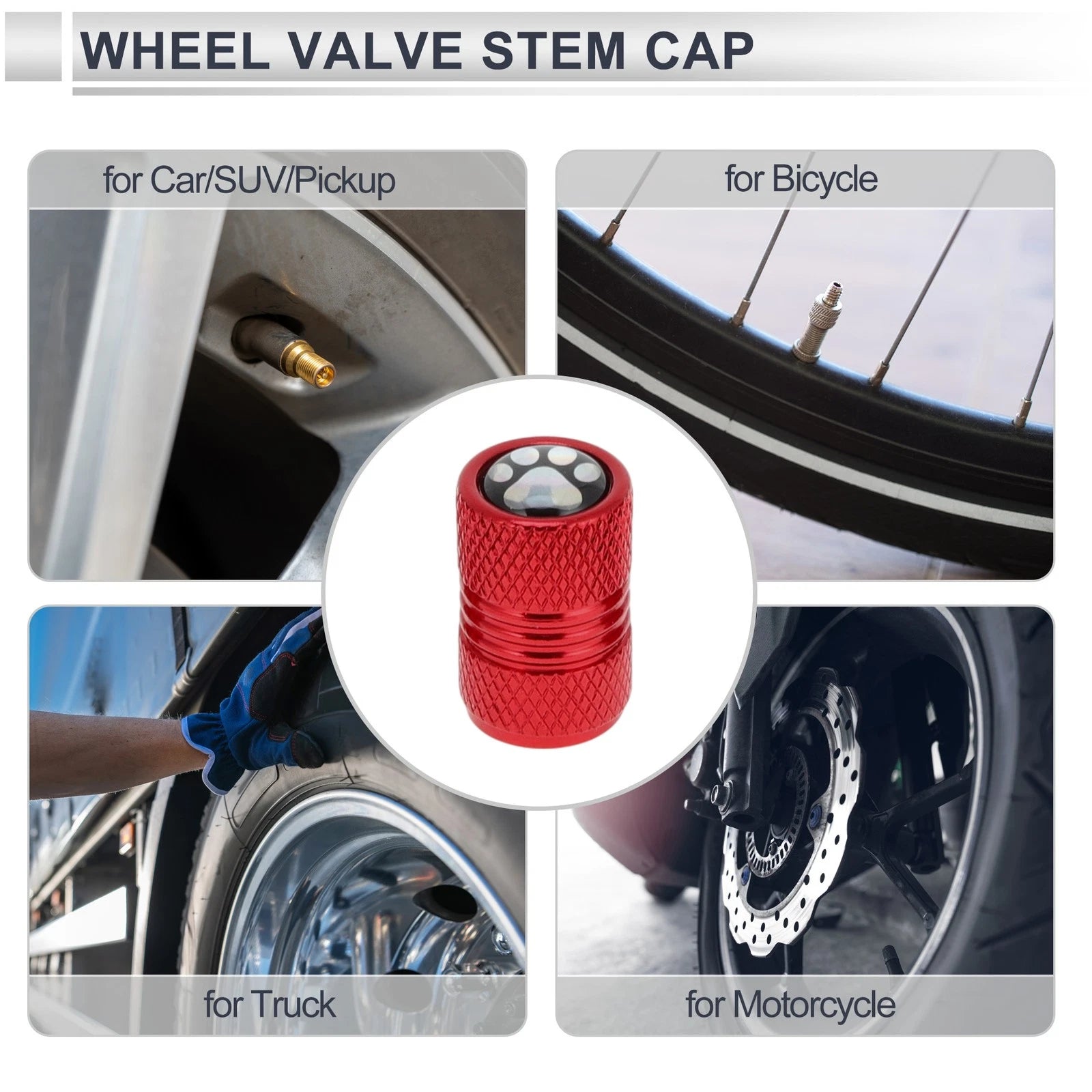 Tire Valve Stem Caps Dust Covers Replacement for Bicycle Motorcycle (4Pcs)