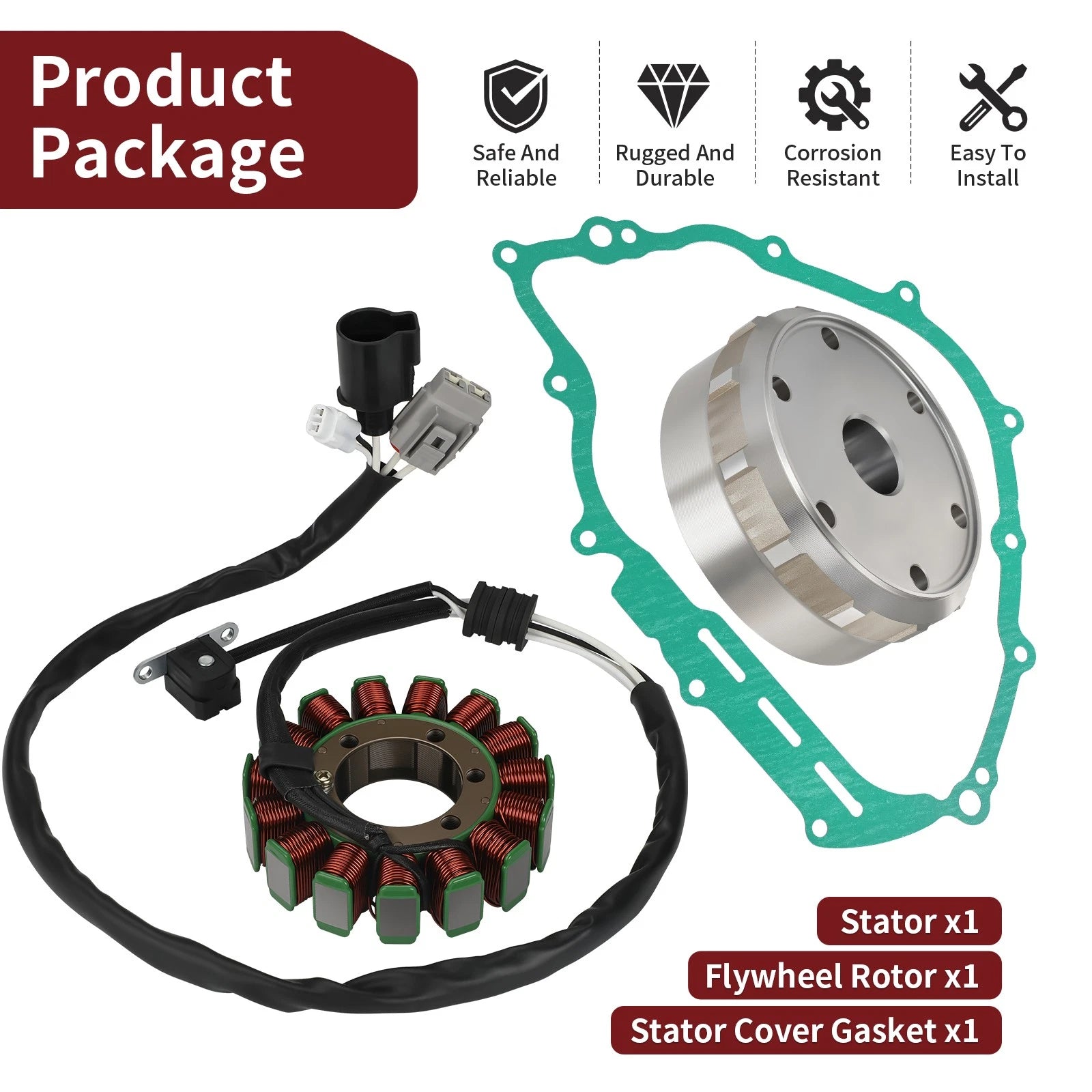 Flywheel Rotor & Stator with Cover Gasket for Yamaha Rhino 700 YXR700F (2008–2013)