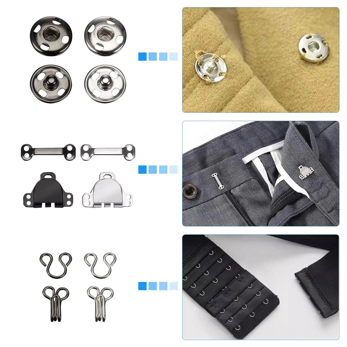 3X Sewing Hook and Eye Closure Snap Fastener Tool - 100 Pair