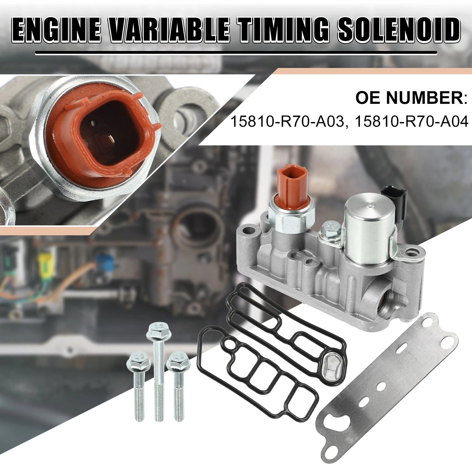 Engine Variable Timing Solenoid Assembly with Gasket Bolts Set for Honda (2001–2011)