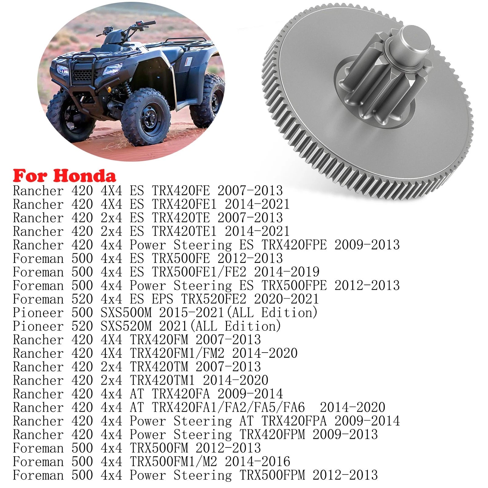 Starter Reduction Gear Shaft 10T/84T for Honda Rancher 420, Foreman, Pioneer 500 (2007–2023)