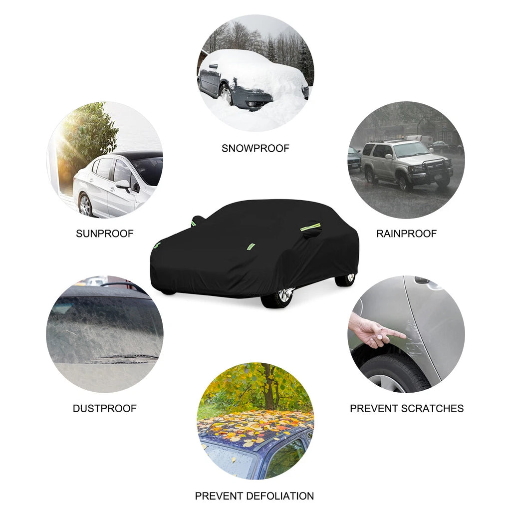 Car Cover for Hatchback (190T Black, Waterproof, Reflective Strip)