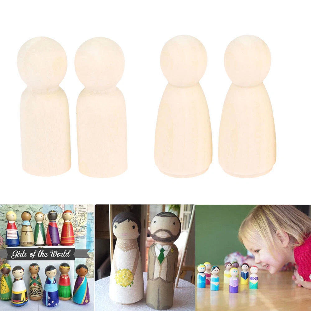 Set of 10 Wooden Peg Dolls for DIY Wedding Cake Toppers