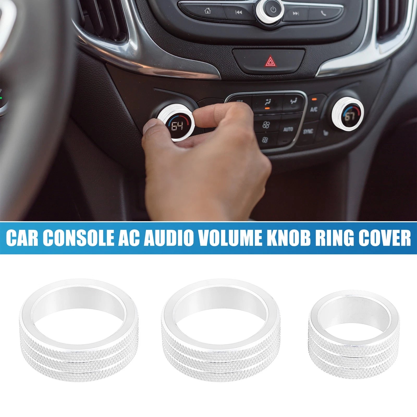 AC Audio Volume Knob Ring Cover Set for Chevy Malibu 2017–2022 (Silver)