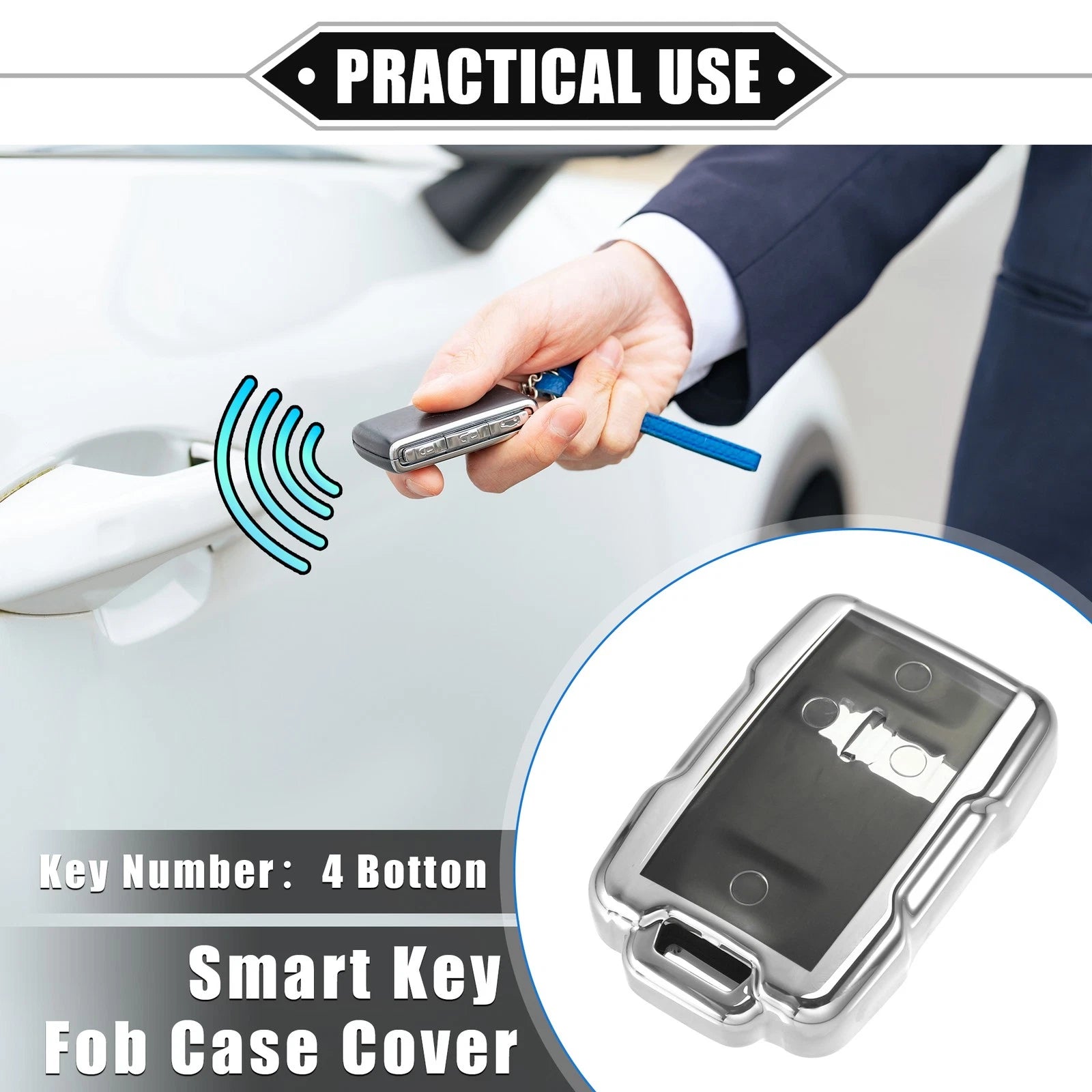 Remote Key Fob Cover Clear 4 Buttons for Chevy Suburban (2000–2020)