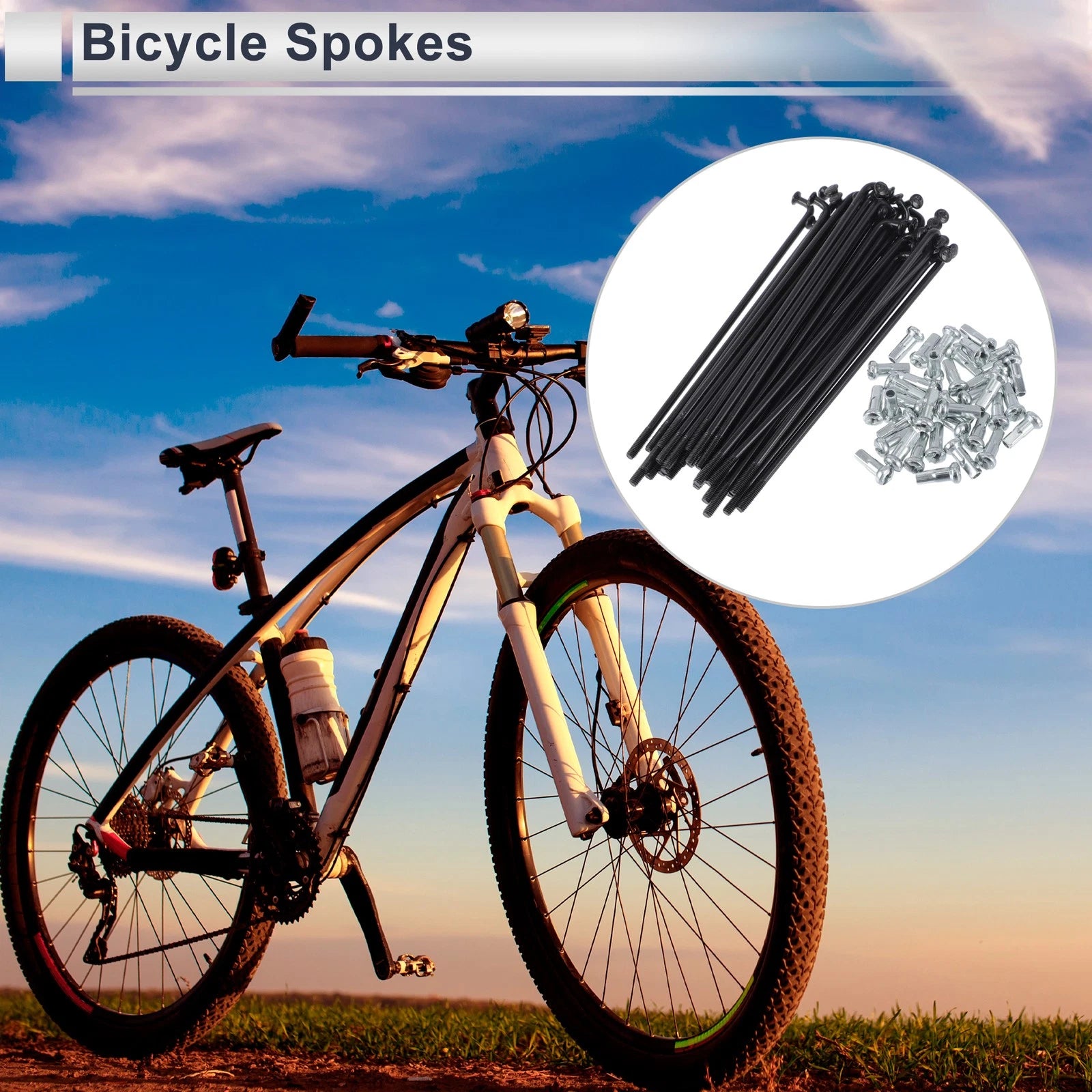 Bicycle Spokes Nipple Replacement Set for 13G 101mm Steel Black (Universal)