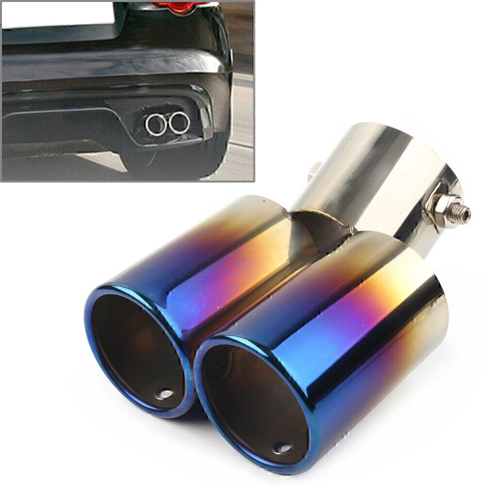 Dual Stainless Steel Exhaust Bend Pipe Tail Muffler Tip for