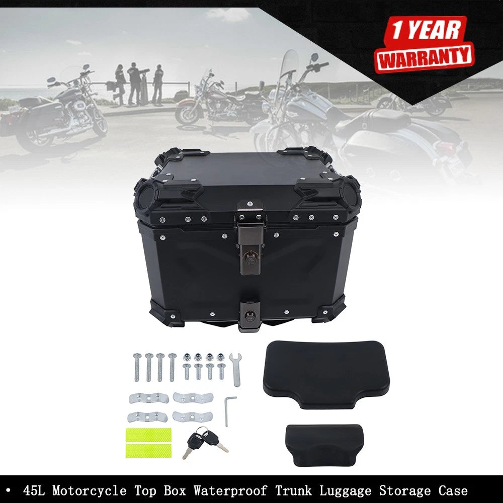 45L Waterproof Motorcycle Top Box with Safety Lock for Universal Models