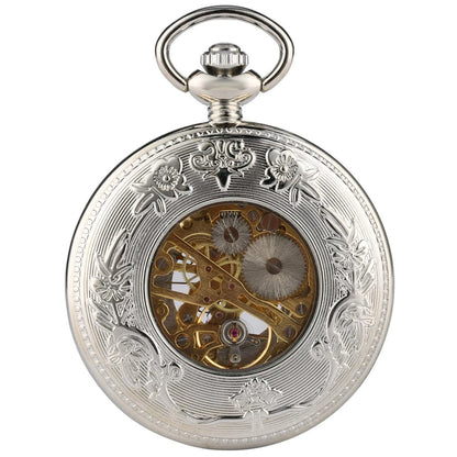 Silver Pocket Watch with Chain Hand-winding Mechanical Movement