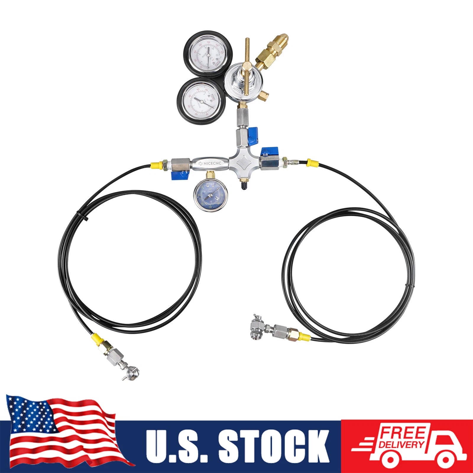 Dual Hose Nitrogen Shock Regulator Fill Tool for Powersports (No Loss Chuck)