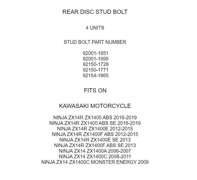 Rear Disc Stud Bolt Replacement for Kawasaki Ninja ZX14R (2006–2019)