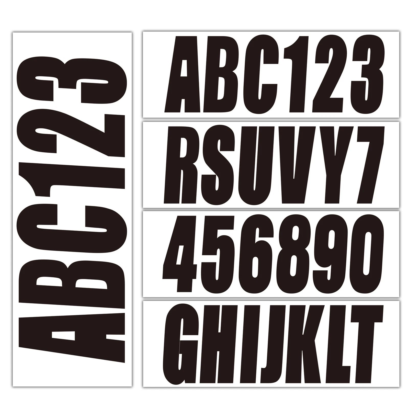 Set of 4 Black Decals for Boat Registration A-Z & 0-9