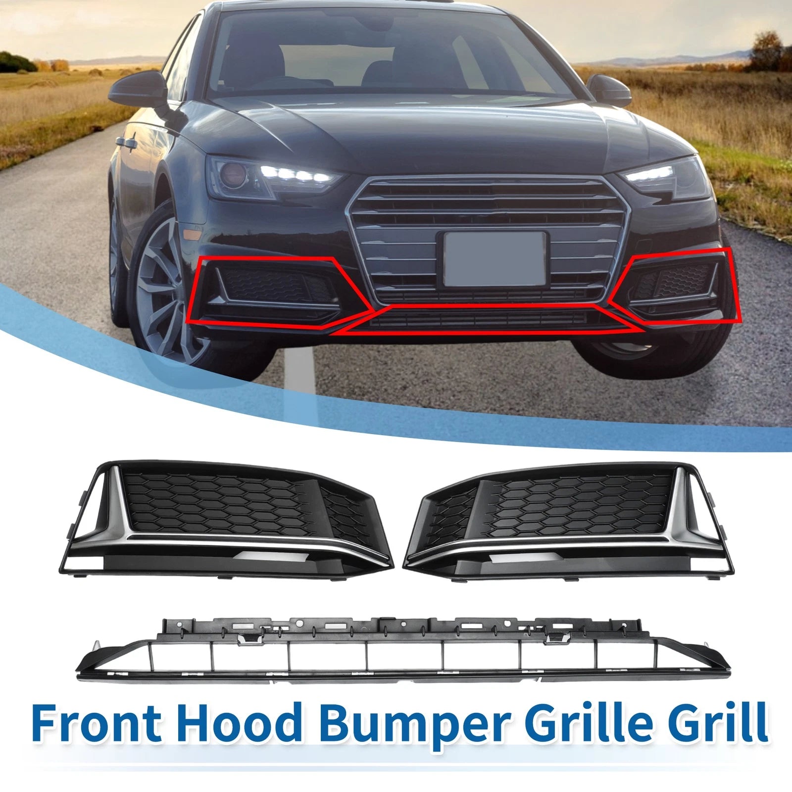 Front Lower Bumper Grille Grill Replacement for Audi A4 B9 S-Line (2017–2024)
