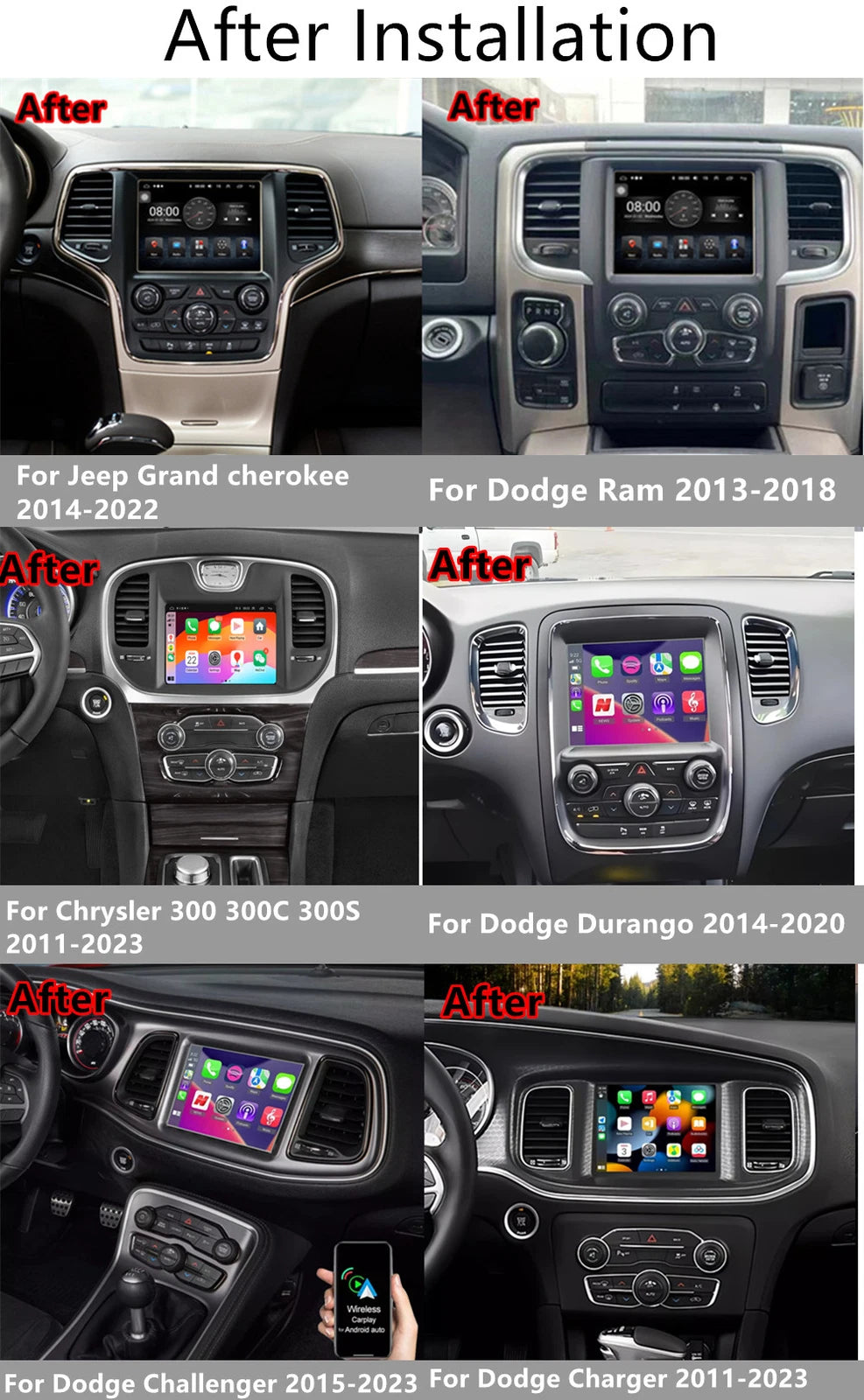 8.4" Carplay GPS Navigation for Dodge Ram, Durango, Jeep Grand Cherokee (2014–2022)