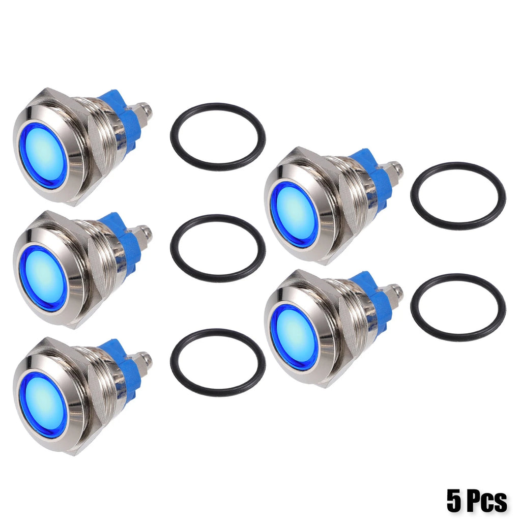 5 Pcs 16mm LED Waterproof Pilot Indicator Light for Universal Fit