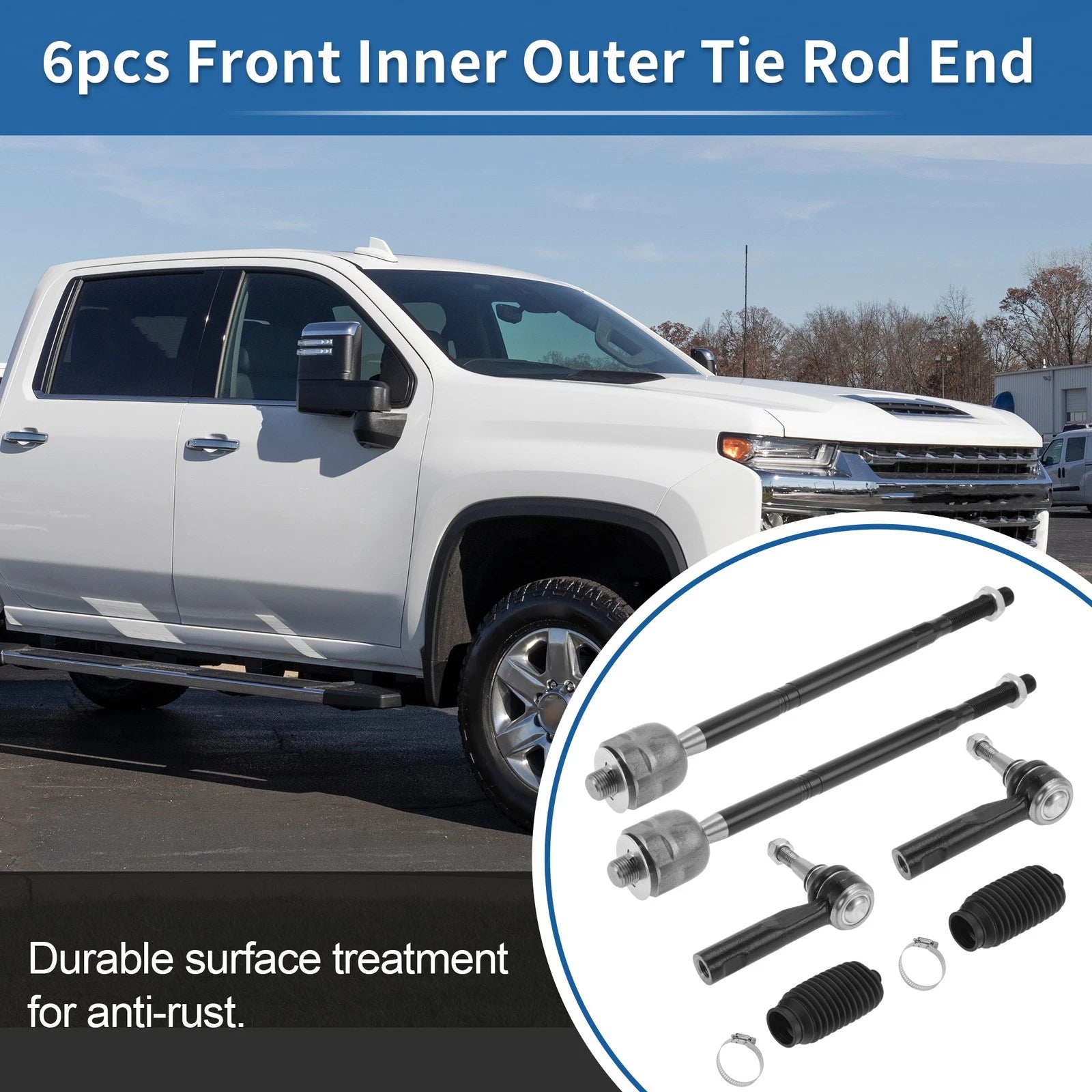 6pcs Front Inner Outer Tie Rod End Link for GMC Terrain (2010–2017) No.EV800648/ES800640