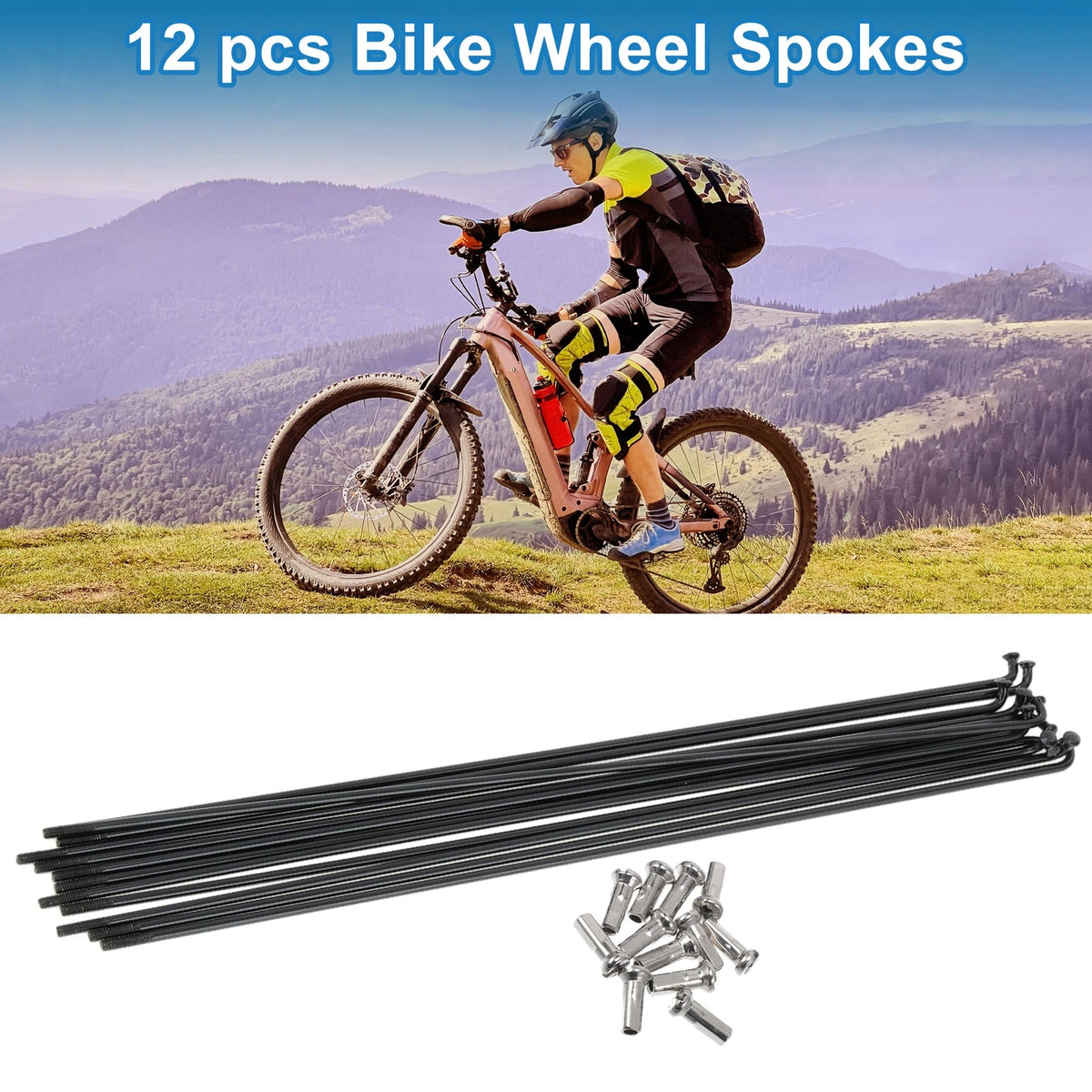 Bicycle Spokes Nipple Set 14G 205mm 304 Stainless Steel Universal (Black)