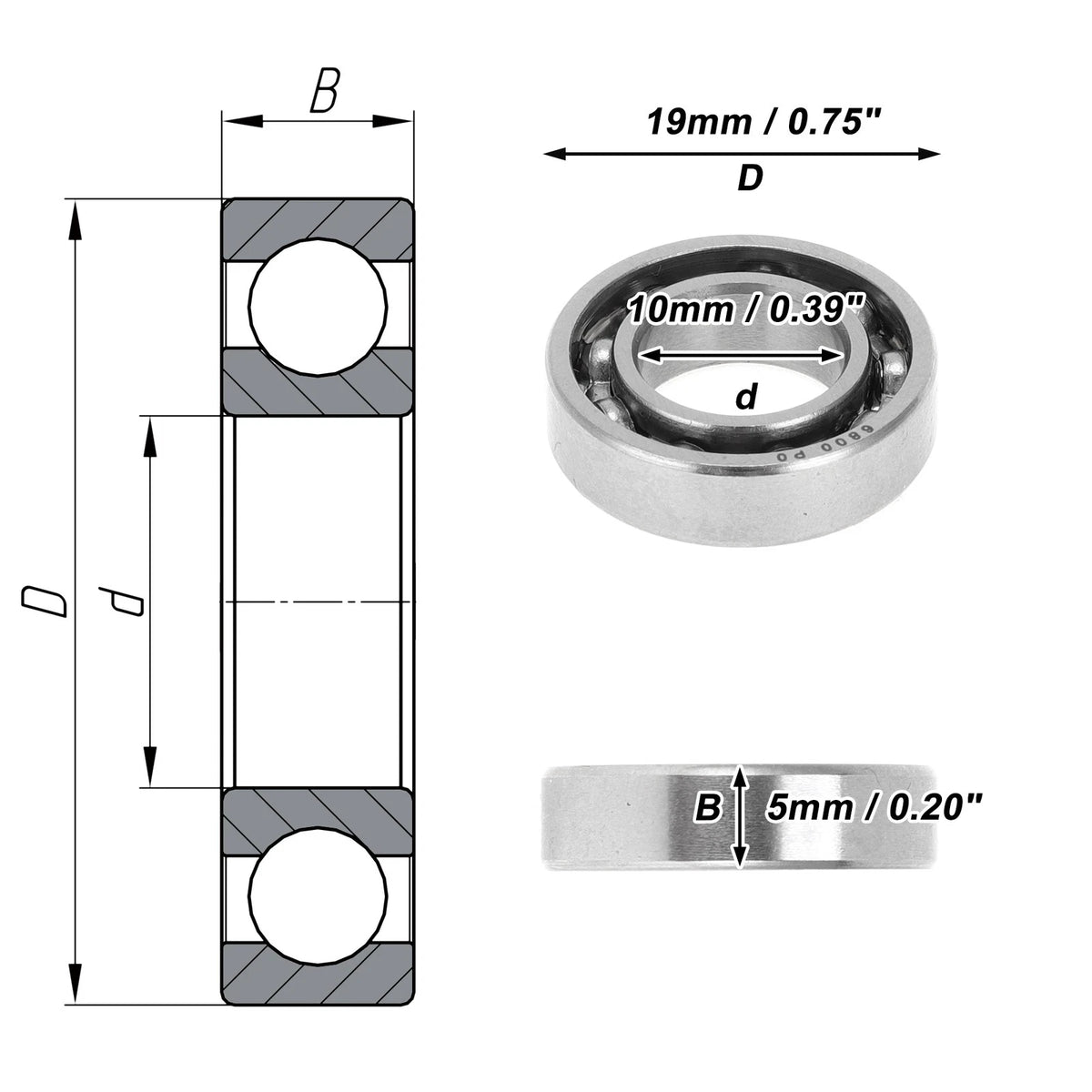 Deep Groove Ball Bearing 10x19x5mm for Scooter Skateboard (P0)