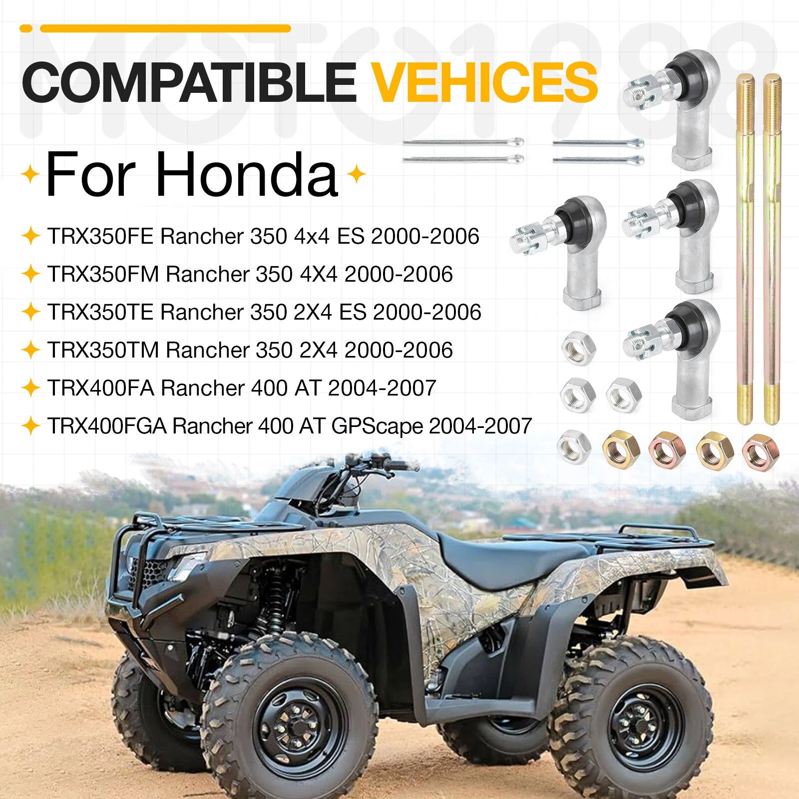 Set of 2 Tie Rod Ends for Honda Rancher 350 400 (TRX350FE/FM/TE/TM, TRX400FA/FGA)