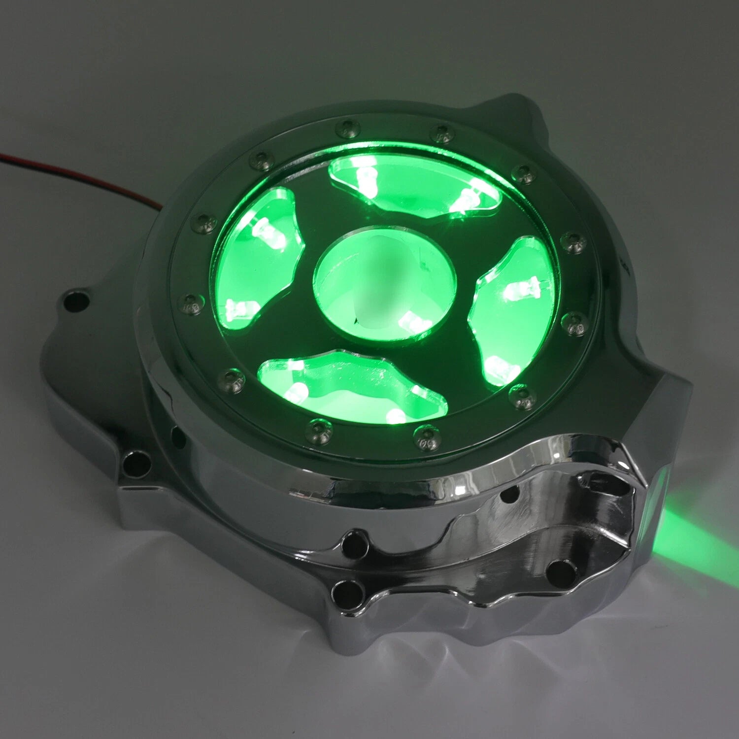 Chrome Left Engine Stator Cover with Green LED for Honda CBR 600RR (2003–2006)