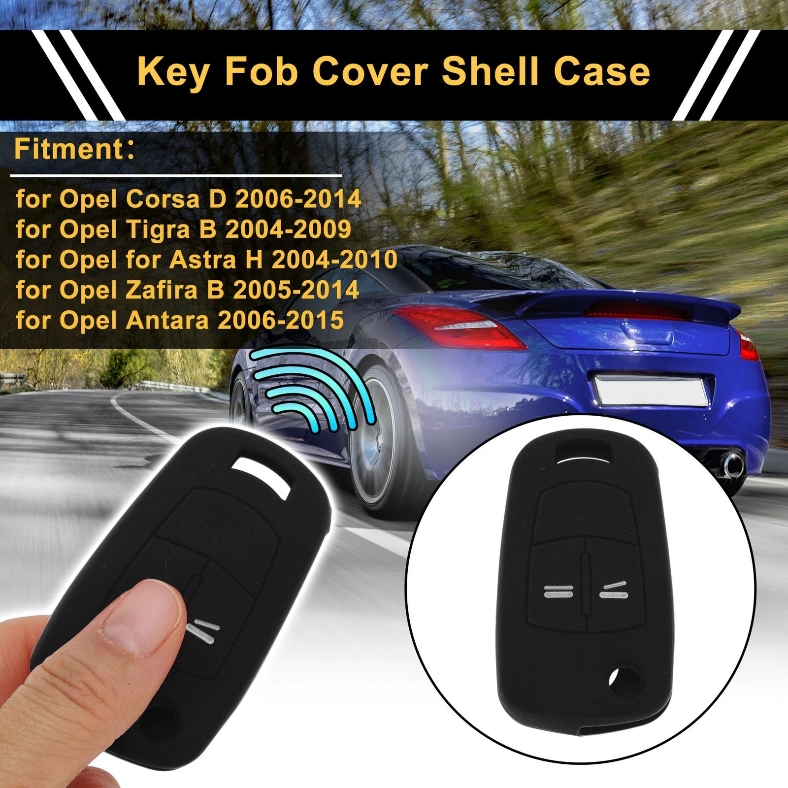 Black Silicone Key Case for Opel Corsa D (2006–2014) - 2 Buttons