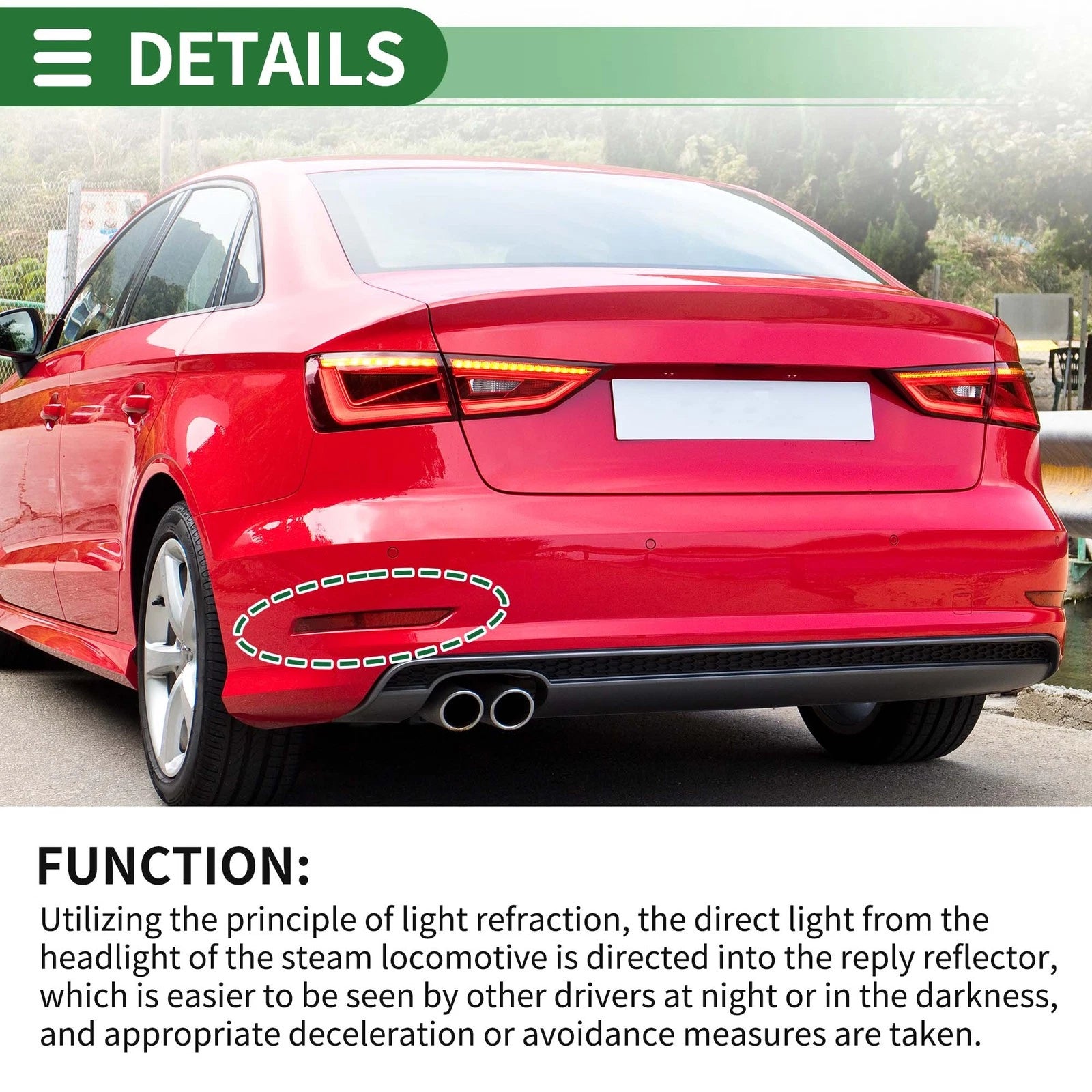 Bumper Reflector Rear Left Replacement for Audi A3 (2014–2016)