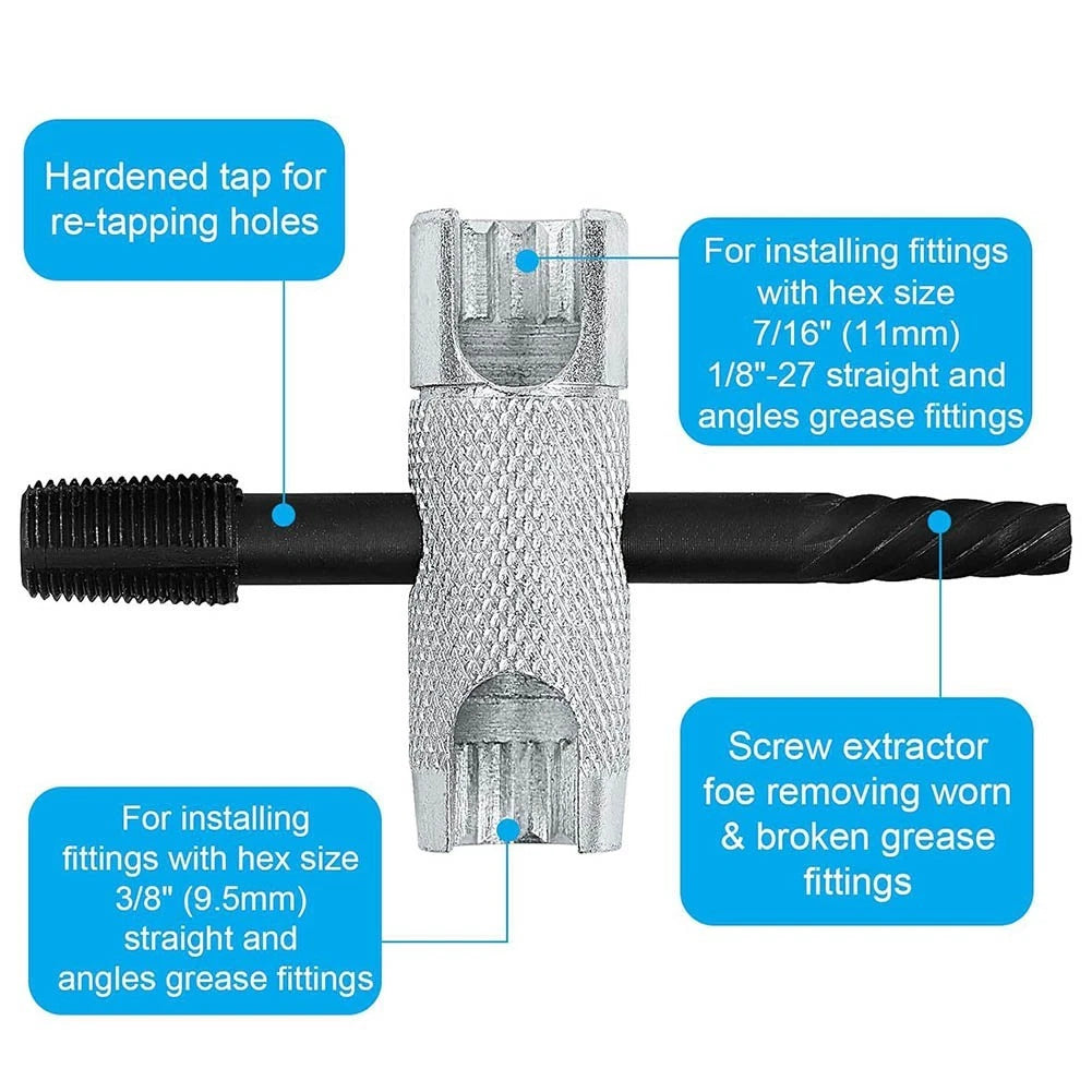 Grease Zerk Fitting Removal and Installation Tool Set for DIY and Pro Mechanics